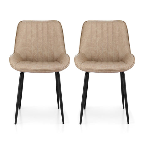 Artiss 2x Dining Chairs Retro PU Leather Kitchen Lounge Cafe Accent Chair Khaki