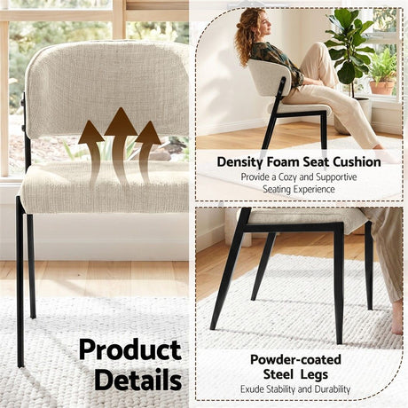 Artiss Dining Chairs Set of 4 Linen Fabric Soft Upholstered Chairs Beige