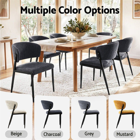 Artiss Dining Chairs Set of 6 Linen Fabric Soft Upholstered Chairs Charcoal
