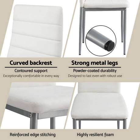 Artiss Dining Chairs Set of 4 Leather Channel Tufted White