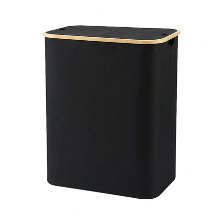 Artiss 2 Sections Laundry Basket with Removable Bags Foldable Black