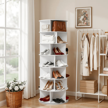 Artiss 7 Tier 360° Rotating Shoe Rack Storage Display Shelf White