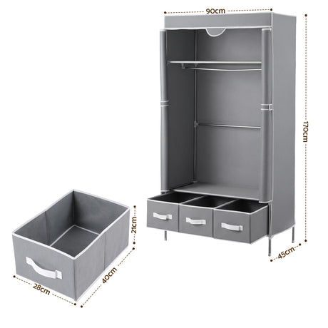 Artiss Large Portable Clothes Closet Wardrobe with Tiebacks Grey