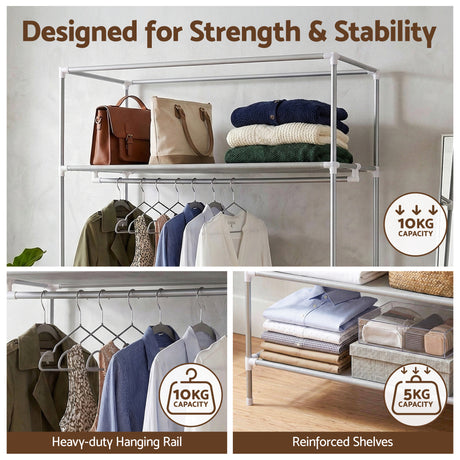 Artiss Large Portable Clothes Closet Wardrobe with Tiebacks Grey