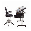 Artiss Drawing Table with Ergonomic Office Chair, Drafting Tables with Tempered Glass Desktop, Removable Drawers, Drafting Stool with Height Adjustable for Artwork Painting Studio