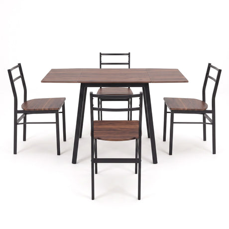 Artiss Dining Table and Chairs Set 5pcs with Extendable 60-120cm Drop-Leaf Table Brown