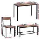 Artiss Dining Table and Chairs Set of 4 Bench Kitchen Furniture Rustic Brown