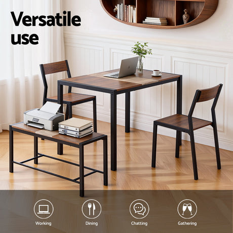 Artiss Dining Table and Chairs Set of 4 Bench Kitchen Furniture Rustic Brown