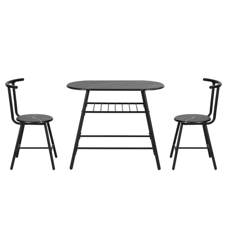 Artiss Dining Table Set 3PC Bistro Kitchen Storage Wine Rack Black Marble Style