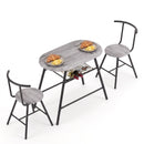 Artiss Oval Dining Table Set 3PC Space-Saving Bistro Kitchen Storage Wine Rack Grey