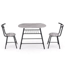 Artiss Oval Dining Table Set 3PC Space-Saving Bistro Kitchen Storage Wine Rack Grey