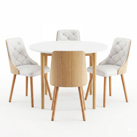 Artiss Dining Table and Chairs Set 5PCS Round 4 PU Leather Seater Dining Set White