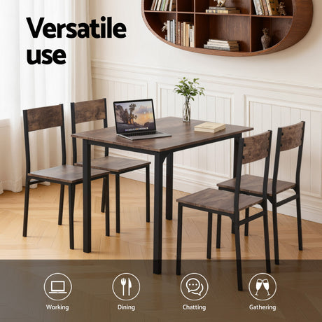Artiss Dining Table and Chairs Set of 5 Compact Kitchen Furniture Rustic Brown