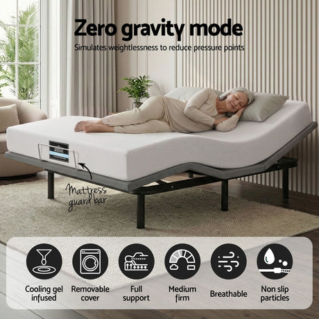 Artiss Double size bed frame & Giselle Bedding Double Mattress Combo, adjustable bed Base for Snoring Relief, Independent Head Foot Incline, Wireless Remote, Black,20cm Thickness