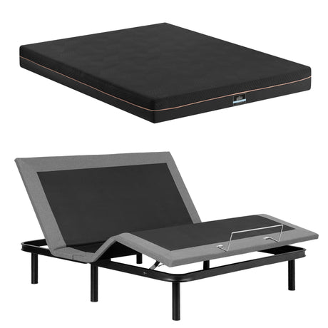 Artiss King size bed frame with Giselle Bedding King Mattress, adjustable bed Base Combo for Snoring Relief, Independent Head Foot Incline, Wireless Remote, Black,18cm Thickness