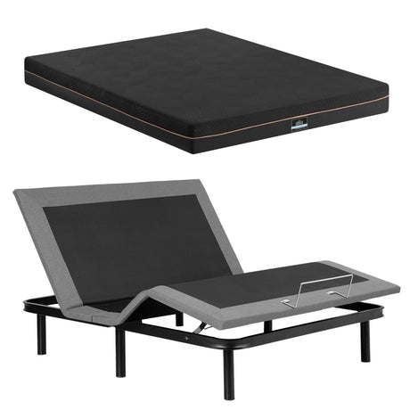 Artiss Queen size bed frame with Giselle Bedding Queen Mattress, adjustable bed Base Combo for Snoring Relief, Independent Head Foot Incline, Wireless Remote, Black,18cm Thickness