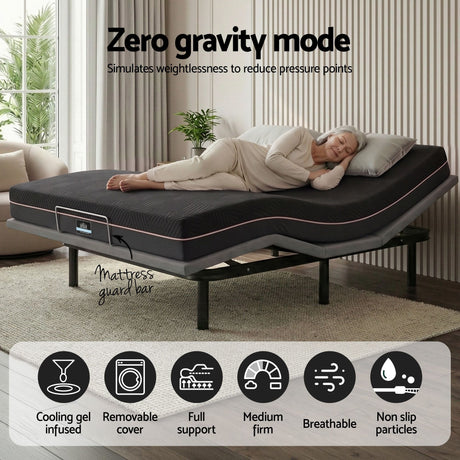 Artiss Queen size bed frame with Giselle Bedding Queen Mattress, adjustable bed Base Combo for Snoring Relief, Independent Head Foot Incline, Wireless Remote, Black,18cm Thickness