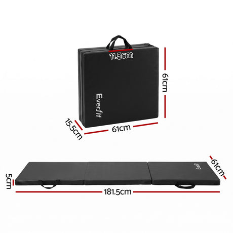 Everfit Gymnastics Mats Folding Exercise Floor Mat Portable 3 Fold Tumbling Mat Black