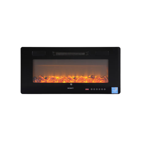 Devanti Electric Fireplace Fire Heater Wall Mounted Insert 3D Flame 1800W Remote Control