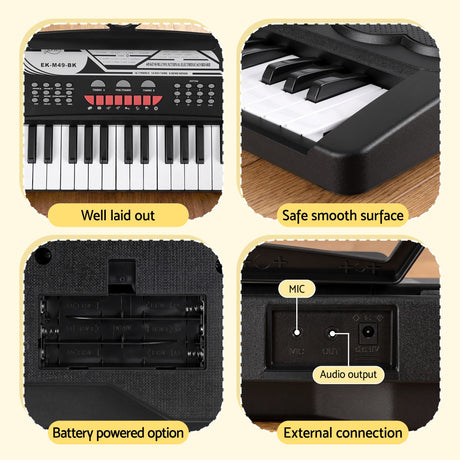 Alpha 49 Key Electronic Keyboard Portable Digital Piano Musical Instrument Black