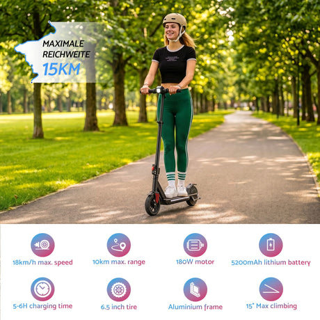 Electric Scooter 180W 18KM/H Foldable Height Adjustable Portable Riding Commuter Teens Adults