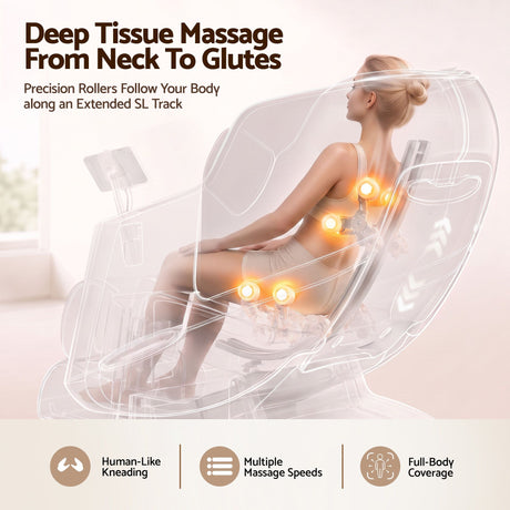 Livemor Elite 4D Massage Chair Recliner, SL Track Zero Gravity & Heat Auto Body Scan, 12 Auto Programs, 3 Zero-G Positions, Foot Rollers, Airbag Compression, Bluetooth Speaker, Wireless Charging
