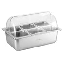 5-Star Chef 6 Pan Food Serving Display Stainless Steel Cooler Platter with Clear Roll Top Cover