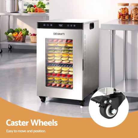 Devanti Food Dehydrator Stainless Steel Fruit Dryer 16 Tray Silver