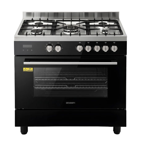 Devanti 90cm Dual Fuel Cooker Gas Cooktop Electric Oven 5 Burner