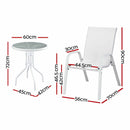 Gardeon 3PC Outdoor Bistro Set Table and Chairs Stackable Patio Furniture White