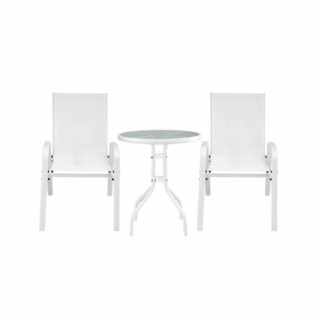 Gardeon 3PC Outdoor Bistro Set Table and Chairs Stackable Patio Furniture White