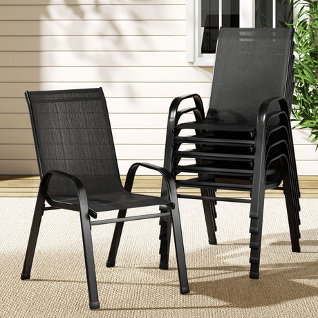 Gardeon 6PC Outdoor Dining Chairs Stackable Lounge Chair Patio Furniture Black
