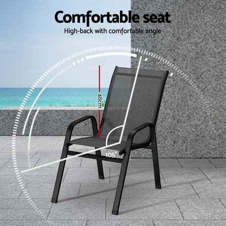 Gardeon 4PC Outdoor Dining Chairs Stackable Lounge Chair Patio Furniture Grey
