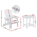 Gardeon Outdoor Table and Chairs HDPE Adirondack Beach Chair Sun Lounge Patio Furniture Garden White