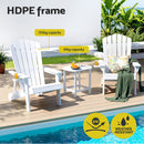Gardeon Outdoor Table and Chairs HDPE Adirondack Beach Chair Sun Lounge Patio Furniture Garden White