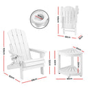 Gardeon Outdoor Table and Chairs HDPE Folding Adirondack Beach Chair Patio Furniture White
