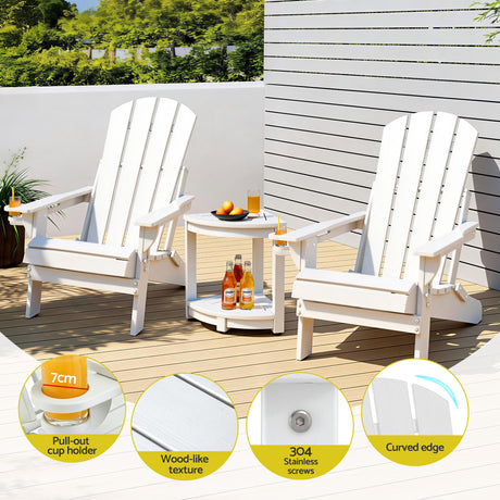 Gardeon Outdoor Table and Chairs HDPE Folding Adirondack Beach Chair Patio Furniture White