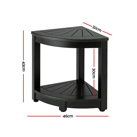 Gardeon Outdoor Coffee Side Table HDPE Desk Corner Shower Stool Bench Seat with Storage Shelf Black