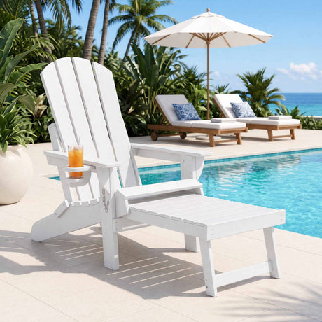 Gardeon Folding Sun Lounger Adirondack Chair Outdoor Lounge Setting HDPE Recliner Footrest White