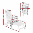 Gardeon Folding Sun Lounger Adirondack Chair Outdoor Lounge Setting HDPE Recliner Footrest White