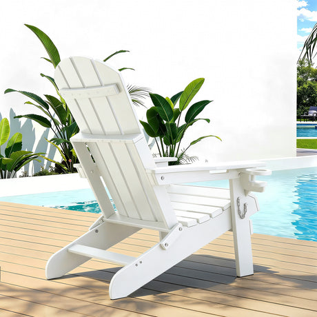 Gardeon Outdoor Chairs Folding Adirondack Beach Chair HDPE Sun Lounge Patio Furniture Garden White