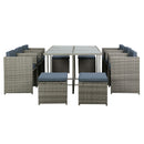 Gardeon Outdoor Dining Set 11 Piece Wicker Table Chairs Setting Grey