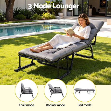 Gardeon 3-in-1 Sun Lounger Folding Camping Chair Adjustable Recliner Patio Furniture for Office Nap, Poolside