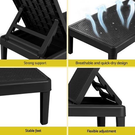 Gardeon Sun Lounge Adjustable Lounger Patio Outdoor Furniture Lightweight Black