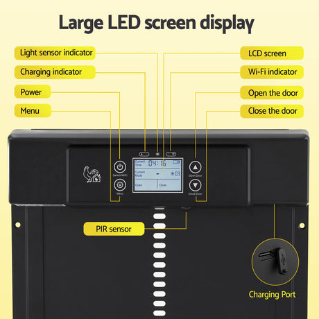 Giantz Automatic Chicken Coop Door 37cm Solar Powered Smart App Control Black