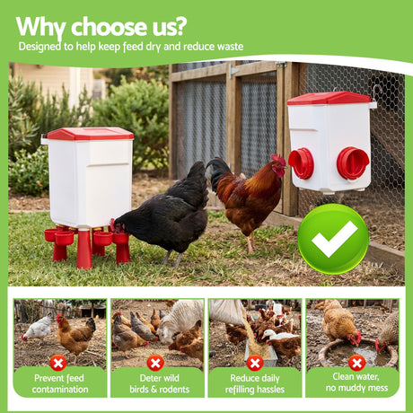 Giantz 12kg Chicken Feeder and 11L Waterer Set Large Capacity Poultry Drinker Kit