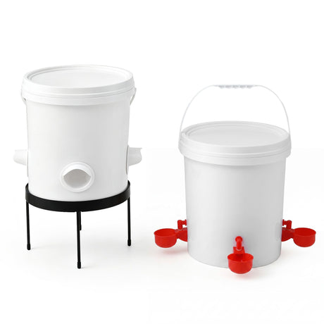 Giantz 20L X2 Chicken Feeder Waterer Set Automatic Poultry Dispenser Metal Stand