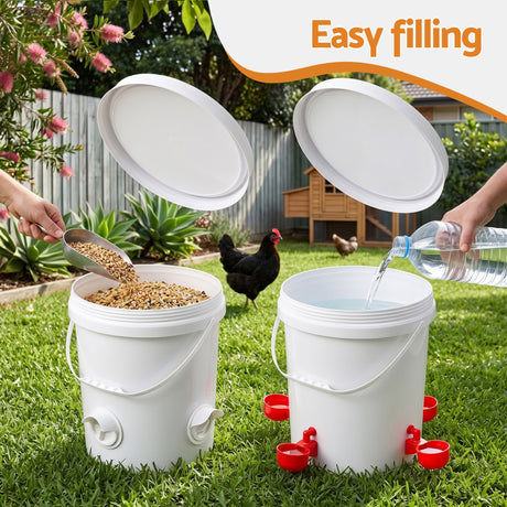 Giantz 20L X2 Chicken Feeder Waterer Set Automatic Poultry Dispenser Metal Stand