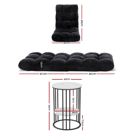 Artiss Sofa Bed Floor Lounge Recliner Foldable Chair & Side Table Bundle