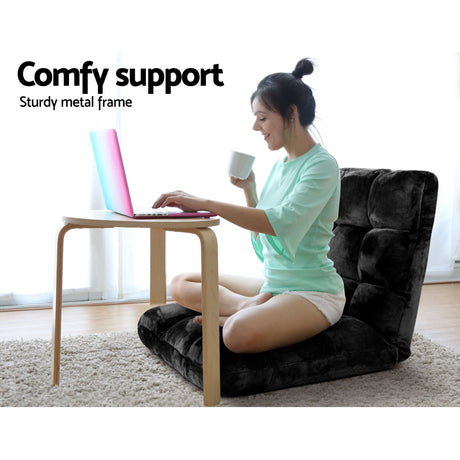 Artiss Sofa Bed Floor Lounge Recliner Foldable Chair & Side Table Bundle